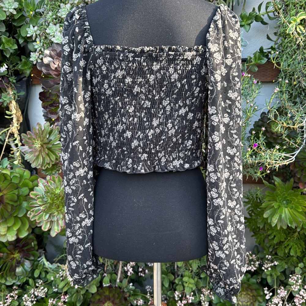 Floral Black Smocked Top - Picture 2 of 2